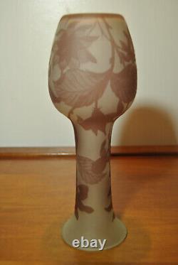 Acid-etched glass vase decorated in Art Nouveau style with iris flower