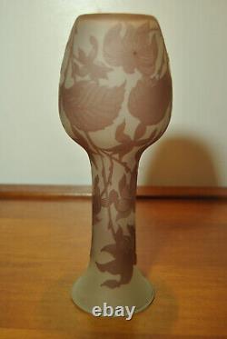 Acid-etched glass vase decorated in Art Nouveau style with iris flower