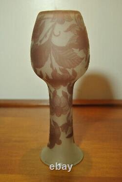 Acid-etched glass vase decorated in Art Nouveau style with iris flower