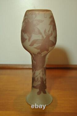 Acid-etched glass vase decorated in Art Nouveau style with iris flower