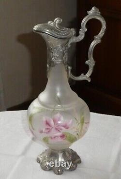 Aguiere Carafe Art Nouveau Style In Enamelled Glass And Metal Legras Decoration Flowers