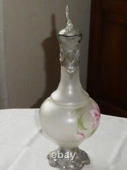 Aguiere Carafe Art Nouveau Style In Enamelled Glass And Metal Legras Decoration Flowers