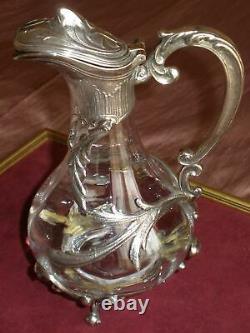 Aiguière 1900 In Glass And Silver Metal Style Louis XV / Rococo Qqs Stripes