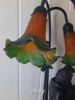 Ambient Lamp - Art Nouveau Style Couple Table Lamp with Tulip Glass Shades and 3 Lights