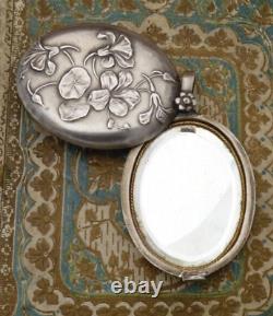 Ancien Miroir In Argent Cyclamen Decoration For Chatelaine Art-new 1900 Style