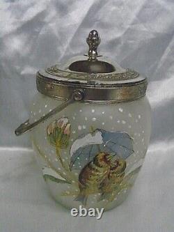 Ancien Seau Pot A Biscuit Bonbonnière Glass Emaillee Style Legras Art Nouveau