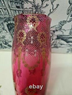 Ancient Art Nouveau Glass Vase Red Rose Bee Decor Dore Style Legras