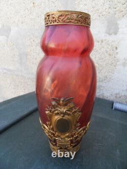 Ancient Bronze and Crystal Bamboo Style Baccarat Napoleon Art Nouveau Decorative Vase