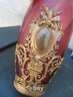 Ancient Bronze and Crystal Bamboo Style Baccarat Napoleon Art Nouveau Decorative Vase