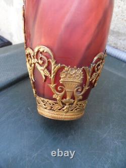 Ancient Bronze and Crystal Bamboo Style Baccarat Napoleon Art Nouveau Decorative Vase