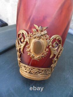 Ancient Bronze and Crystal Bamboo Style Baccarat Napoleon Art Nouveau Decorative Vase