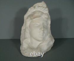 Ancient Symbolist Sculpture In Marble Portrait Woman Flower Style Art Nouveau