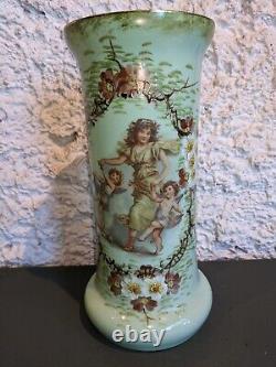 Ancient Vase In Opaline Early 20th Glassware Angel Angelot Style Art Nouveau