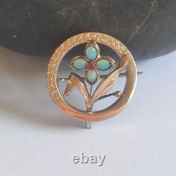 Ancient/Vintage Art Nouveau Style Brooch/Flower/585 Gold (14K) and Opals