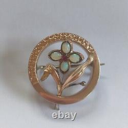 Ancient/Vintage Art Nouveau Style Brooch/Flower/585 Gold (14K) and Opals