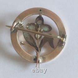 Ancient/Vintage Art Nouveau Style Brooch/Flower/585 Gold (14K) and Opals