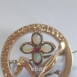 Ancient/Vintage Art Nouveau Style Brooch/Flower/585 Gold (14K) and Opals