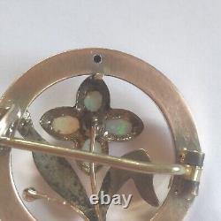 Ancient/Vintage Art Nouveau Style Brooch/Flower/585 Gold (14K) and Opals