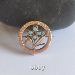 Ancient/Vintage Art Nouveau Style Brooch/Flower/585 Gold (14K) and Opals