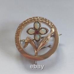 Ancient/Vintage Art Nouveau Style Brooch/Flower/585 Gold (14K) and Opals