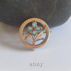 Ancient/Vintage Art Nouveau Style Brooch/Flower/585 Gold (14K) and Opals