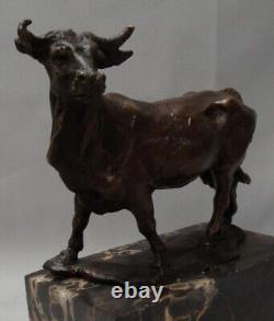 Animal Sculpture Bull in Art Deco Style and Art Nouveau Style in Solid Bronze