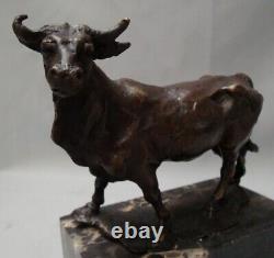 Animal Sculpture Bull in Art Deco Style and Art Nouveau Style in Solid Bronze