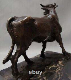 Animal Sculpture Bull in Art Deco Style and Art Nouveau Style in Solid Bronze