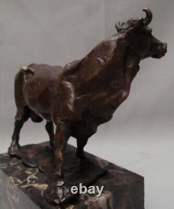 Animal Sculpture Bull in Art Deco Style and Art Nouveau Style in Solid Bronze