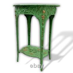 Antique Art Nouveau Style Green Flower Iron Side Table Garden Table