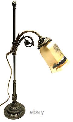 Antique Bronze Desk Lamp Art Nouveau Style Enamelled Tulip (LEGRAS)