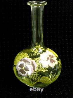 Antique Crystal Carafe Enamel Flowers Thoughts Style Legras Galle Art Nouveau