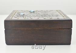 Antique French Art New Repelled Pewter Wood Bijou Box Alfred Red Style