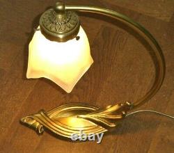 Antique Lampe In Art-nouveau Style In Bronze Signed P. Lucas Superb Tulipe