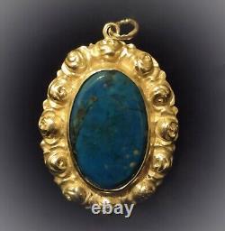 Antique Romantic Art Nouveau Style Pendant in 935 Silver and Lapis Lazuli