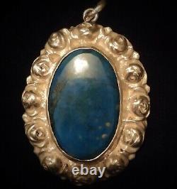 Antique Romantic Art Nouveau Style Pendant in 935 Silver and Lapis Lazuli