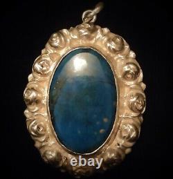 Antique Romantic Art Nouveau Style Pendant in 935 Silver and Lapis Lazuli