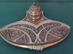 Antique gilded bronze Art Nouveau style inkwell