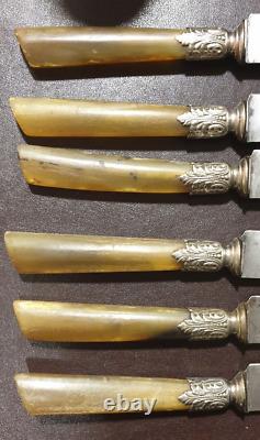 Antique set of 12 knives, blade J. BARNERIAS 174 Art Nouveau style ring #3282