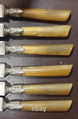 Antique set of 12 knives, blade J. BARNERIAS 174 Art Nouveau style ring #3282