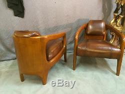 Armchairs (pair) Scandinavian Style Walnut Leather Top