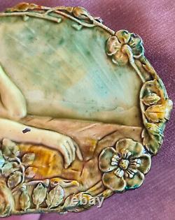 Art Nouveau Belt Buckle / 1900 Woman Flower Mucha Style Copper Enamel Painting