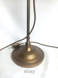 Art Nouveau Brass Lamp with Yellow Shade in Working Condition