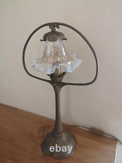 Art Nouveau Bronze Style Lamp. Golden Opalescent Crystal Tulip With Fine Gold