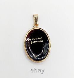 Art Nouveau LIMOGES Style Pendant 18k Gold Enamel Plaque Vintage Young Girl