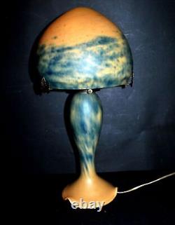 Art Nouveau Mushroom Lamp with Glass Base and Globe Signed TIEF 20th Century