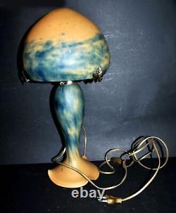 Art Nouveau Mushroom Lamp with Glass Base and Globe Signed TIEF 20th Century