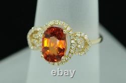 Art Nouveau Style 14k Yellow Gold Spessartine Grenat And Diamond Ring (sz 6 1/2)