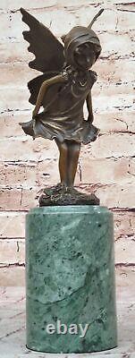 Art Nouveau Style Bronze Fairy Woman Statue on Marble Base, Sculpture