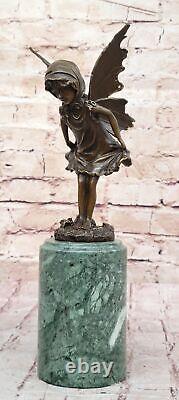 Art Nouveau Style Bronze Fairy Woman Statue on Marble Base, Sculpture